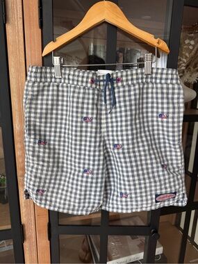 Vineyard Vines embroidered swimming trunks boys Whale Gingham Chappy USA flag